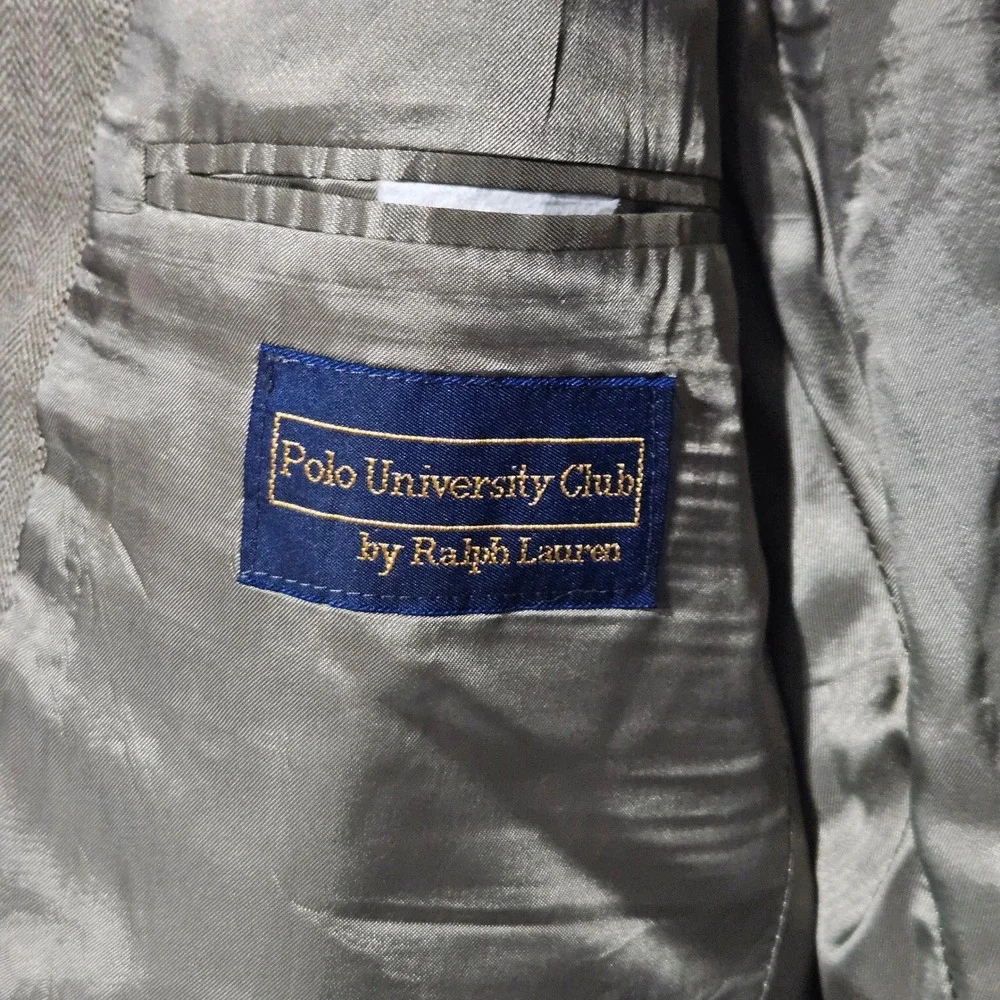 Polo University Club Ralph Lauren Silk Wool Linen Herringbone Blazer 43R Tan
